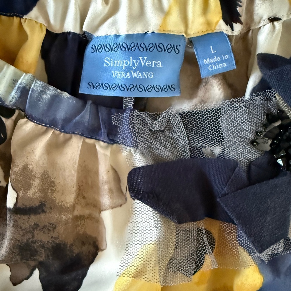 Simply Vera Vera Wang Blue and Yellow Floral Midi Dress - Picture 2 of 7